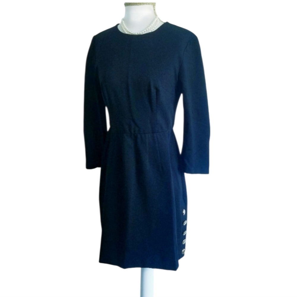 Trina Turk Black Long Sleeve Dress with Gold Button Details